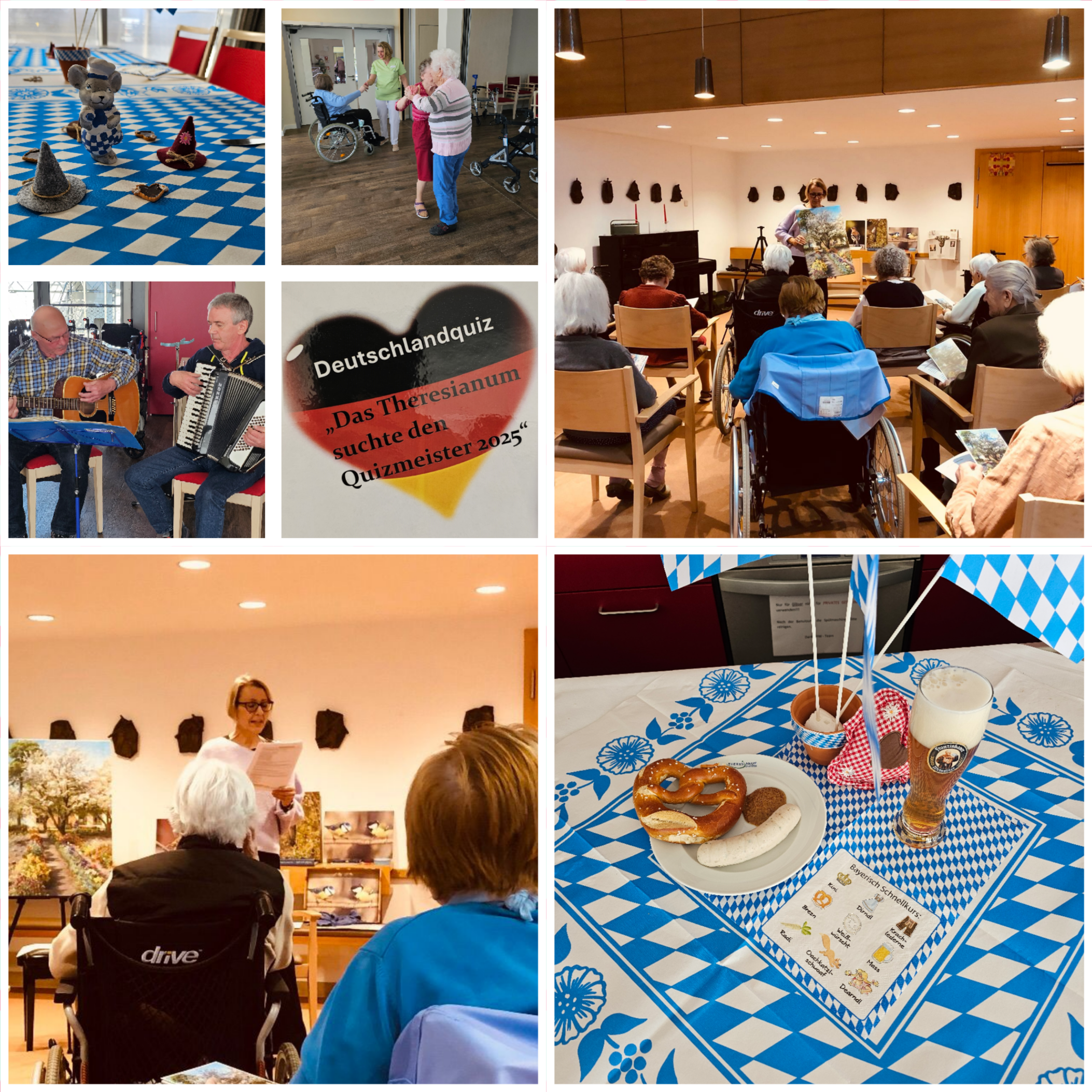 Eine Bildcollage von den Märzveranstaltungen( Deutschlandquiz, Kunst am Nachmittag und Frühschoppen).